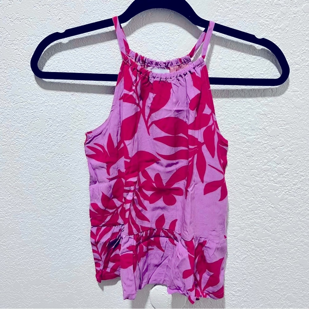 Old Navy Purple/Maroon Tropical Leaf Print Tunic Shirt